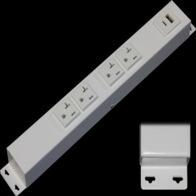 12 Hardwired Power Strip (NO Power Cord), 4 (NEMA 5-20R) Vertical Outlets (NOT Tamper Resistant), with Ears (with mounting tabs on Both Ends), 20 Amp, USB A+C, White