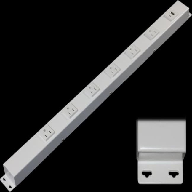 24 Hardwired Power Strip (NO Power Cord), 6 (NEMA 5-15R - NOT 20Amp) Outlets (NOT Tamper Resistant), with Ears (with mounting tabs on Both Ends), USB A+C, White