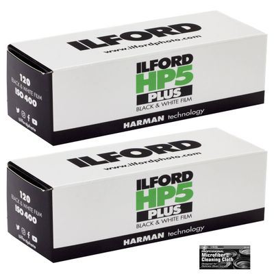 Ilford HP5 Plus 400 Black and White Negative Film 400 ISO (120 Roll Film) - 2 Pack with Cloth