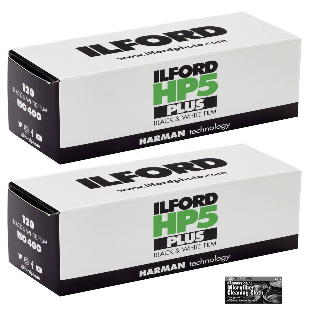 Ilford HP5 Plus 400 Black and White Negative Film 400 ISO (120 Roll Film) - 2 Pack with Cloth