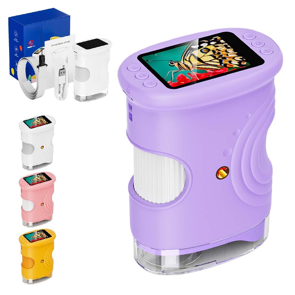 1000x Handheld Digital Microscope, 4k Discovery Microscope, Portable Mini Pocket Microscope for Home School Lab (Purple)