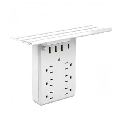 Compact Multi-Outlet Power Strip with USB - Flat Plug with six U.S. outlets, 2USB Ports and a Type-C, with Phone Shelf Multiple Plug Expander Wall Charger, for Home Office Kitchen Travel (1)