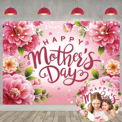 Happy Mother's Day Backdrop 7x5FT Pink Flowers Mothers Day Photo Background Best Mom Ever Party Decoratios Supplies Photo Props