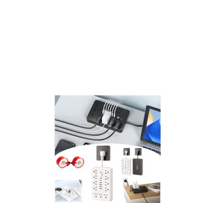 17-in-1 Power Strip with Switch & Surge Protection, Portable Flat Plug 17 in1 Surge Protector Power Strip with 11 Ac Outlets, 4 USB-A Ports & 2 Type-C Port,Multi Outlet for Home (White, 0.08M /0.3 Ft)