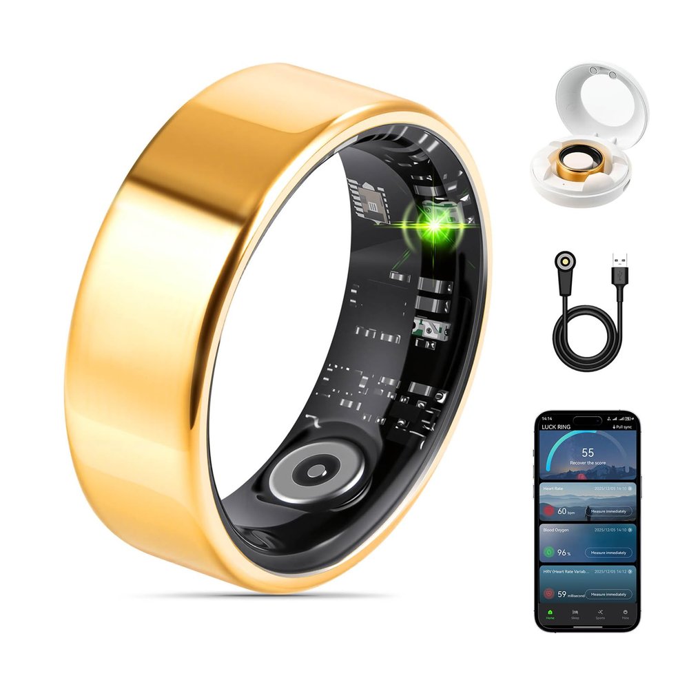 FAHKNS Smart Health Ring for Women Men: Fitness Tracker Ring with Heart Rate,Blood Oxygen,Sleep Monitor,Stress,Steps Counter,IP68 Waterproof for iOS & Android,No APP Fees (Rose Gold,9#)