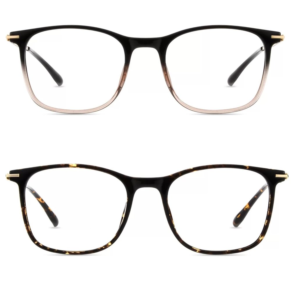 Firmoo Blue Light Glasses for Women Men, Reading Glasses 0.0x-3.0x, Ultra Light Square Frame, Premium TR90 & Metal Blend Brown & Tortoise 2.5x