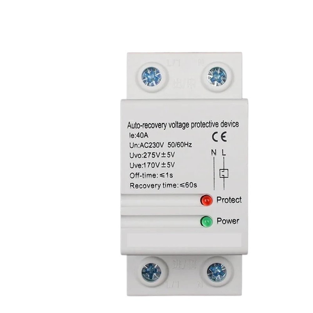 1 Pc 40A 220V Din Rail Self Recovery Automatic Reconnect Over & Under Voltage Lightening Protection Protective Protector Relay