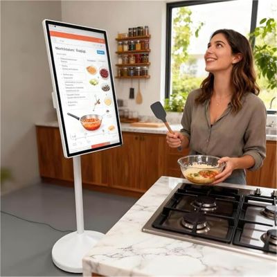 21.5/24/27/32 Inch Portable Smart TV 1080p Touchscreen 8GB+128GB Rolling Stand Rotatable Bedside Tablet(24in4g+64g)