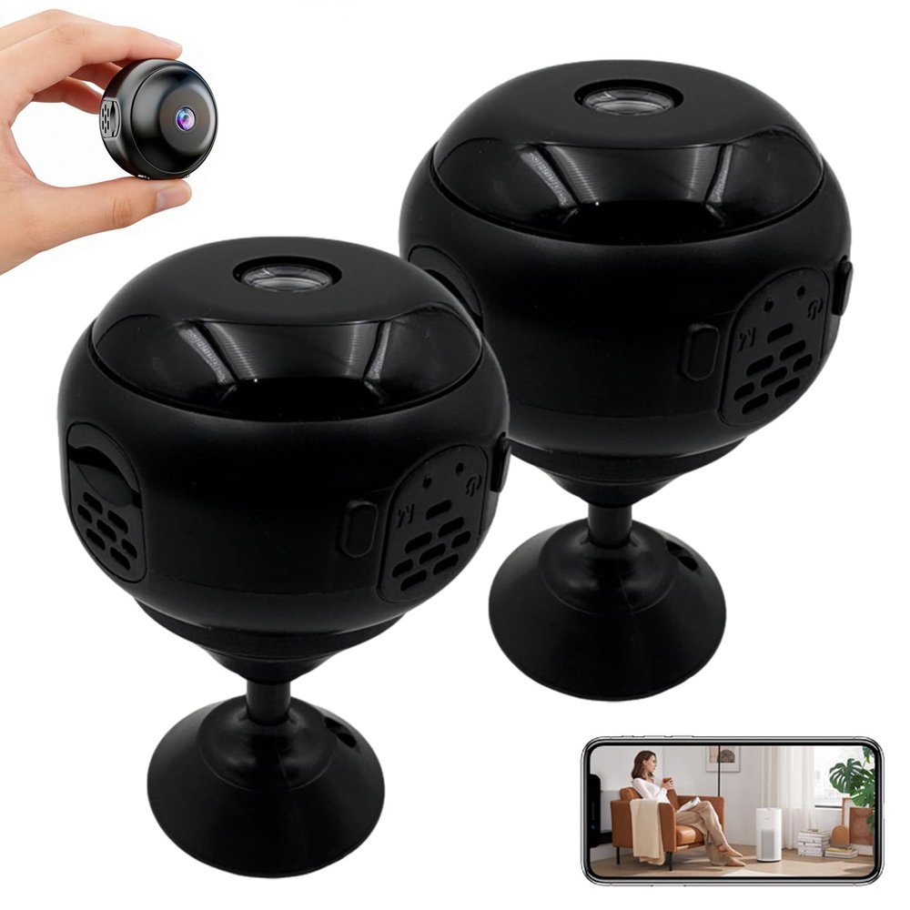 LINMUSEN Magnetic Mini Security Camera, Mini Spy Hidden Camera Wireless WiFi, HD 1080P Cam with Night Vision Remote Real-Time Viewing for Home Indoor and Outdoor Use (2pcs)