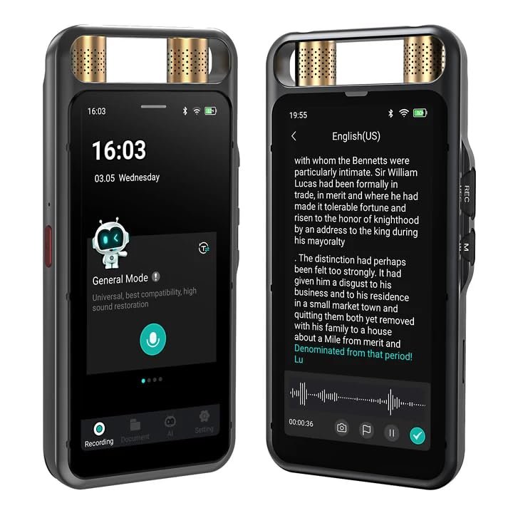 AI Voice Recorder with Playback, Digital Voice Recorder with Transcription to Text, Summary, Translation, Full Touchscreen Recorder Device for Meetings, Lectures, Interviews with 64GB Card