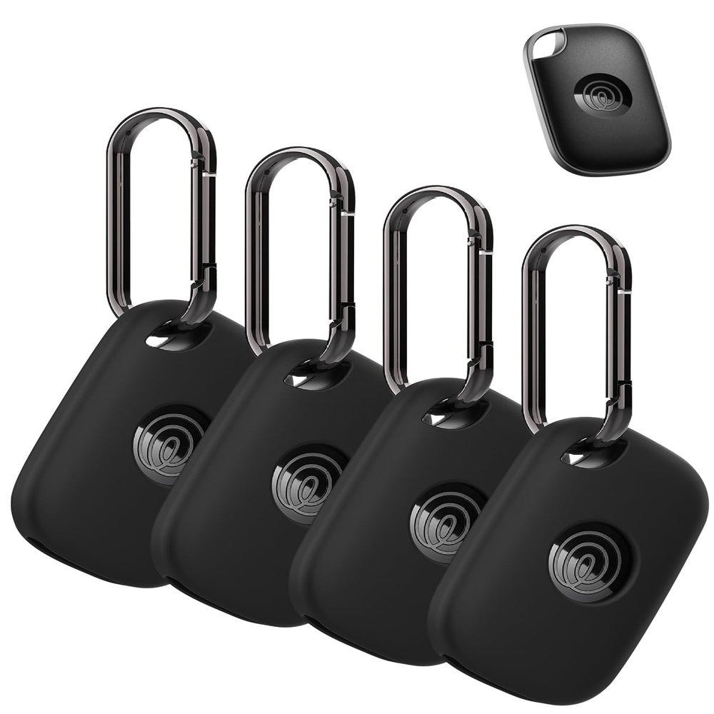 4-Pack for Tile Life360 Pro (2024) Tracker Case, Shockproof Waterproof Silicone Protective Cover with Keychain for Keys, Bags & Pets, Black