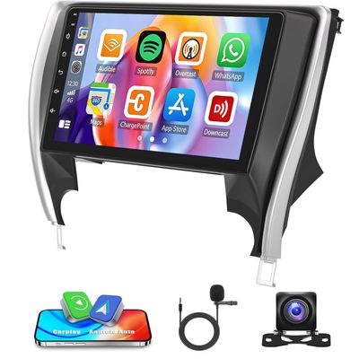 10.2" 4+64G Android 14 Car Stereo Upgrade for Toyota Camry 2015 2016 2017 Radio w/Wireless Carplay Android Auto Touch Screen Double Din GPS Navi Head Unit Bluetooth WiFi FM/RDS/SWC Backup Camera Mic