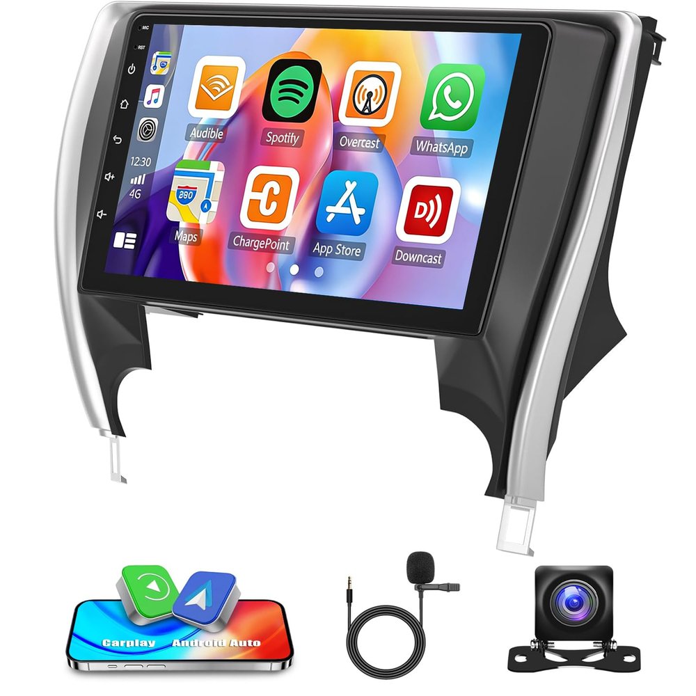10.2" 4+64G Android 14 Car Stereo Upgrade for Toyota Camry 2015 2016 2017 Radio w/Wireless Carplay Android Auto Touch Screen Double Din GPS Navi Head Unit Bluetooth WiFi FM/RDS/SWC Backup Camera Mic