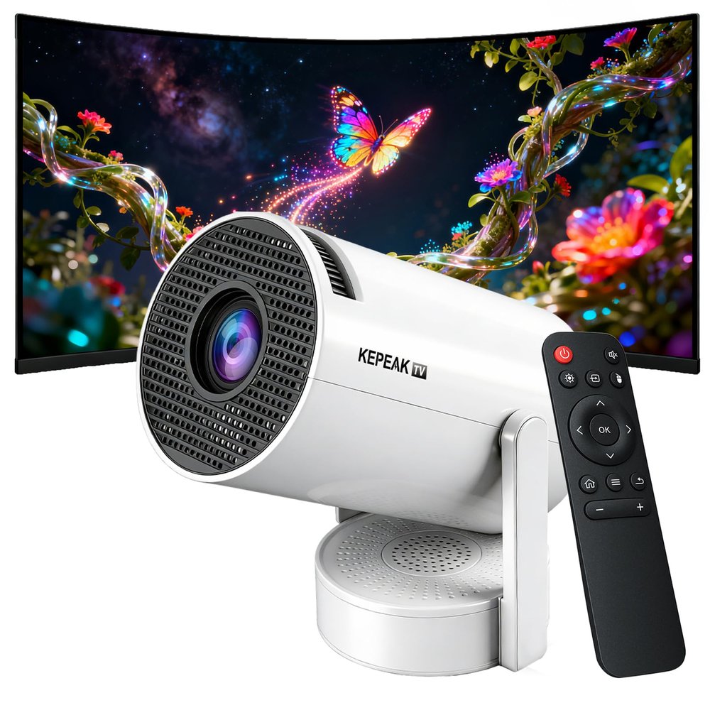 [2026 Upgraded & Built-in Apps] Mini Projector with WiFi 6 and Bluetooth 5.4, Support 4K 1080P Portable Projector, 180 Rotation with Auto Keystone Movie Projector, for Bedroom, Home, Outdoor