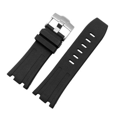 HuanJ Durable Waterproof Comfortable Rubber Silicone WatchStrap Compatible With Ap 15703 Series 28mm Watchbands(Black Silver)