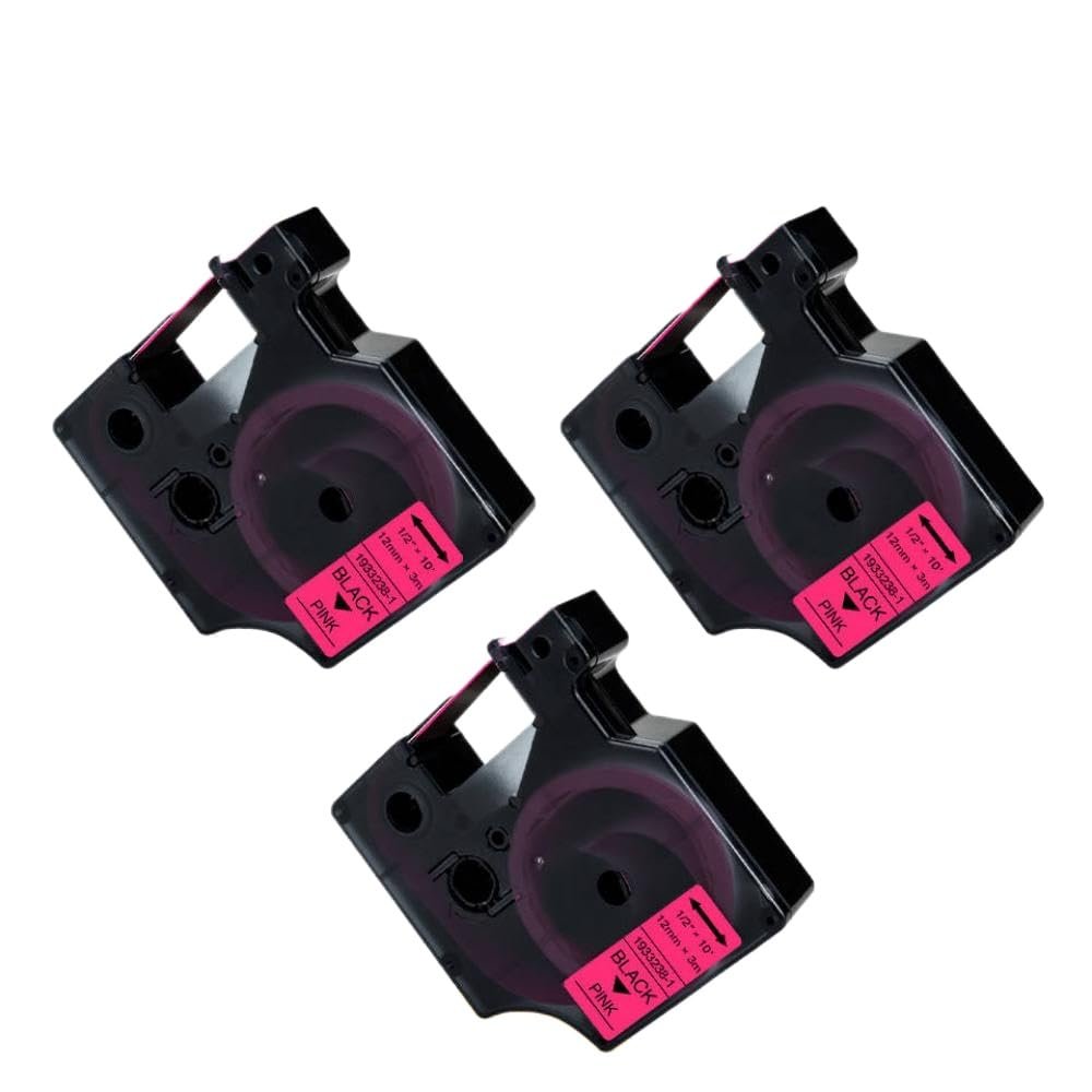 3PK 12mm Tape for D1 Tape 1933238-1 Fluorescent Pink Labels Ribbon Compatible with LabelManager 160 280 Label Maker
