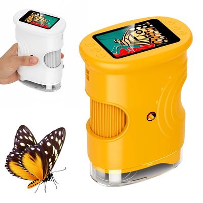 1000X Handheld Microscope, 2026 Upgraded Portable Mini Pocket Microscope with 4k 2.0" Screen, Digital Magnifying Glass Scope Science Kits for Home School Lab (Orange)(Orange)