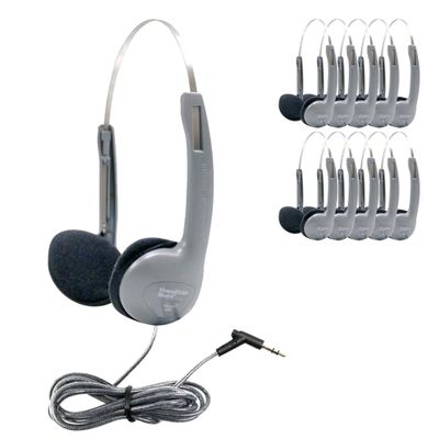 HamiltonBuhl HA-1A Personal Educational Headphones 10-Pack Silver On-Ear Student Headphones, Replaceable Foam Cushions, Adjustable Aluminum Headband, 5 ft Chew-Resistant Dura-Cord, 3.5mm Plug