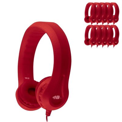 HamiltonBuhl FlexPhones Kids Foam Headphones 20Pack Durable EVA Foam, VolumeLimited 85 dB, ChewResistant DuraCord, Safe BPAFree Design for Classroom Use Red