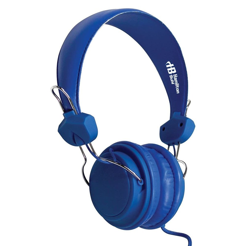 HamiltonBuhl Favoritz 10-Pack Blue TRRS Headsets  Mid-Size On-Ear, in-Line Mic, Leatherette Cushions, Adjustable Headband, 5 ft Chew-Resistant Dura-Cord, 3.5mm Plug  Classroom Use