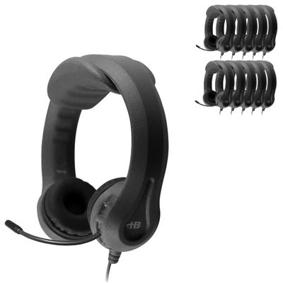 HamiltonBuhl Flex-Phones Kids TRRS Headset 10-Pack Black | Durable Foam, Boom Mic, Chew-Resistant Cable, Leatherette Cushions, Pre-KGrade 5, Classroom & Chromebook Compatible
