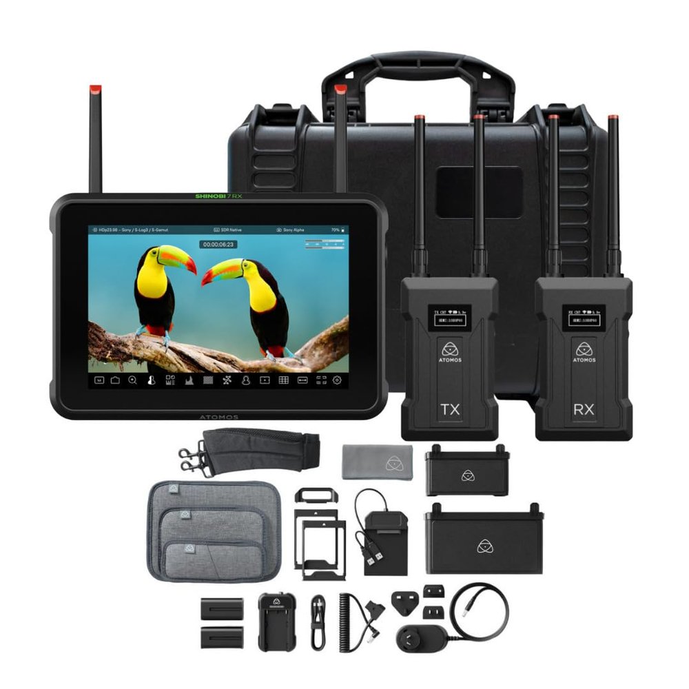 Atomos Shinobi 7 RX 7-inch HDR Monitor Bundle with Transmitter and Receiver Set and Accessory Kit (3 Items)