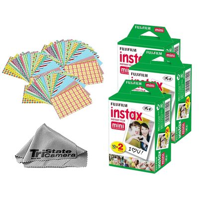Fujifilm Instax Mini Instant Film (60 Sheets) + 60 Sticker Frames + TSC Microfiber Cleaning Cloth for Mini 8, 9, 11, 12, 50s, 25, 7s, 90 Cameras & Mini Link