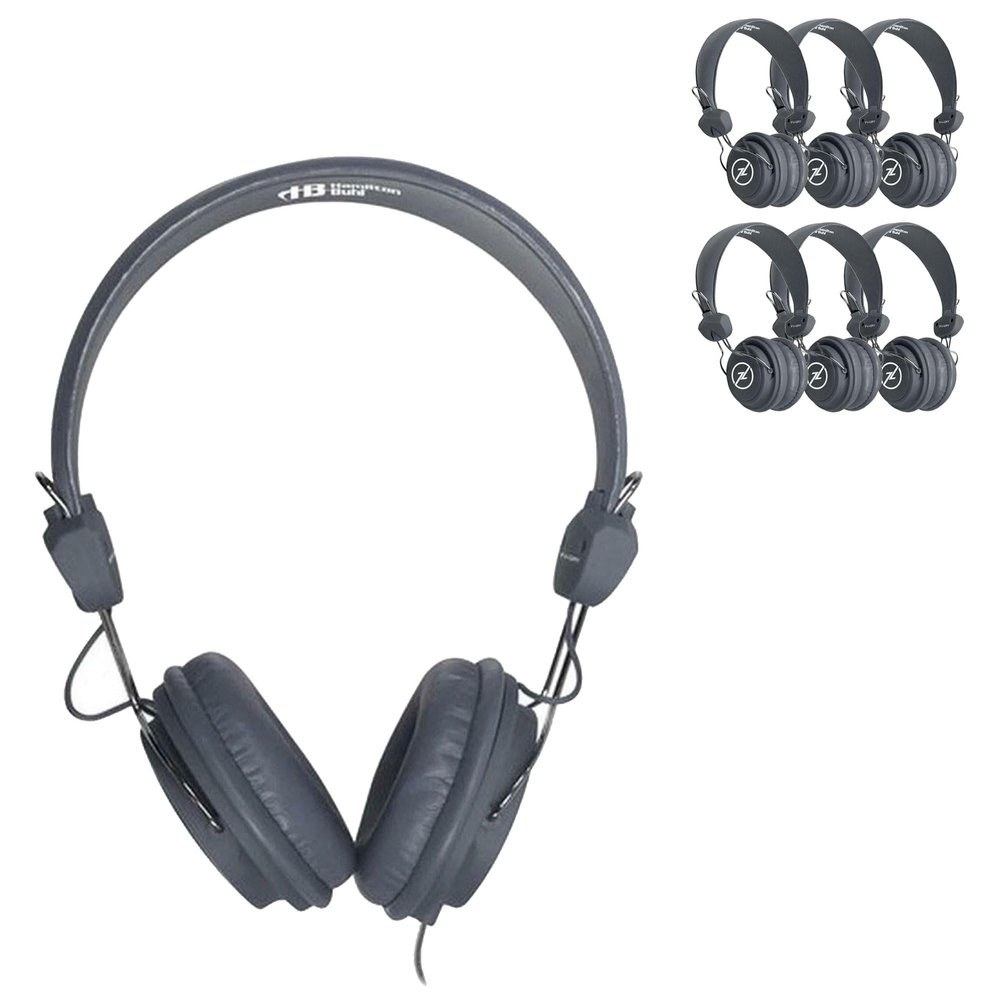 HamiltonBuhl Favoritz 25-Pack Gray TRRS Headsets Mid-Size On-Ear, in-Line Mic, Leatherette Cushions, Adjustable Headband, 5 ft Chew-Resistant Dura-Cord, 3.5mm Plug Classroom Use