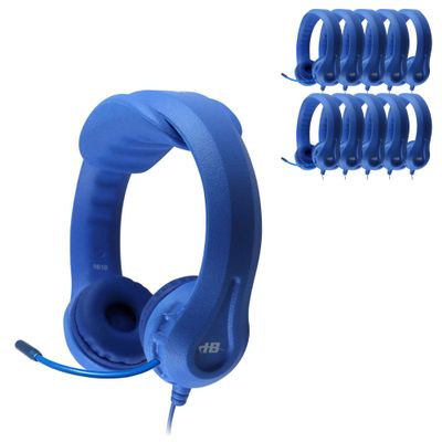HamiltonBuhl Flex-Phones USB Kids Headset 20-Pack Blue | EVA Foam, Gooseneck Mic, Chew-Resistant Cable, Leatherette Cushions, USB for Chromebooks & Computers