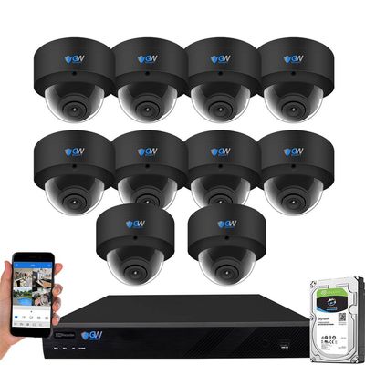 GW Security 16 Channel 12MP NVR UltraHD 4K Smart AI Human/Cars Detection PoE Security Camera System with 10 x 8MP Waterproof Microphone 135 Wide Angle Outdoor Indoor Dome Cameras (Black)