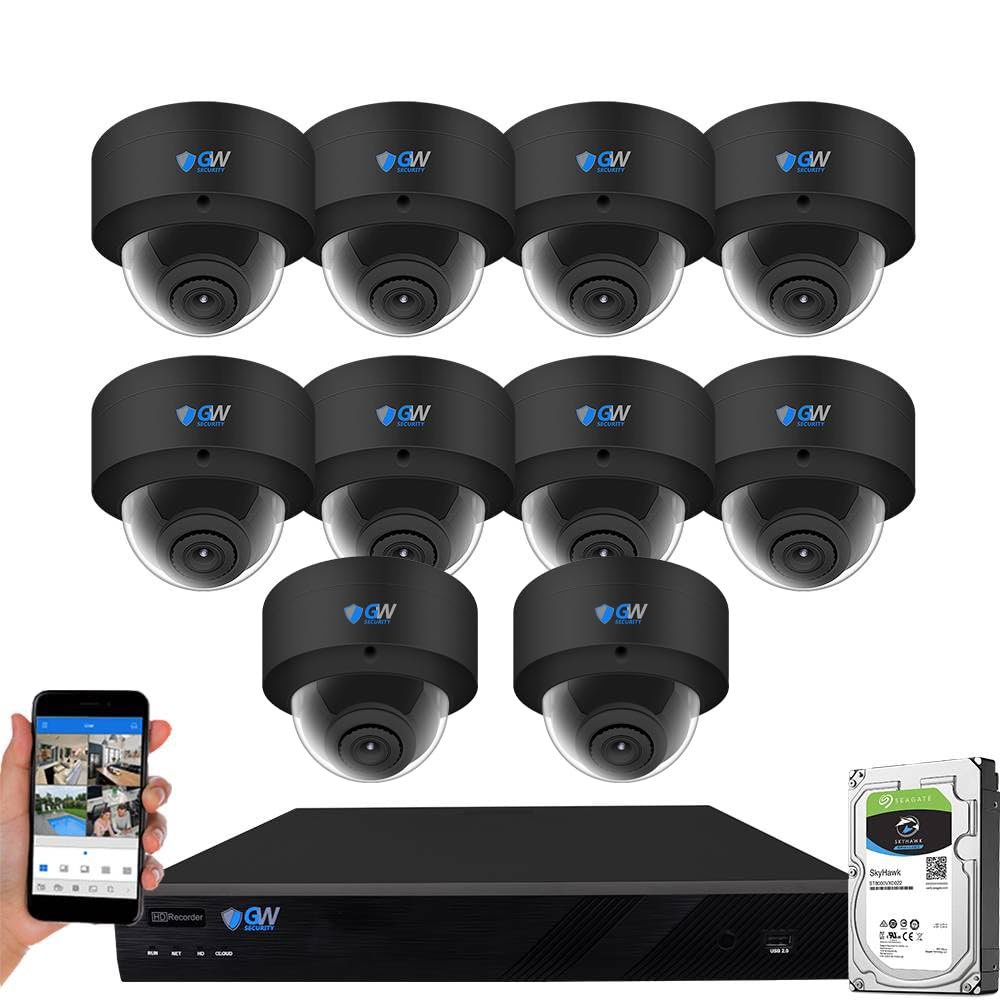 GW Security 16 Channel 12MP NVR UltraHD 4K Smart AI Human/Cars Detection PoE Security Camera System with 10 x 8MP Waterproof Microphone 135 Wide Angle Outdoor Indoor Dome Cameras (Black)