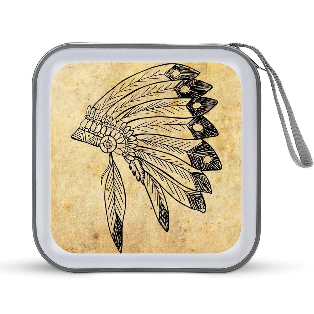 Native American Headdress CD Case DVD Holders Wallet Hard Plastic Storage Binder 40 Capacity