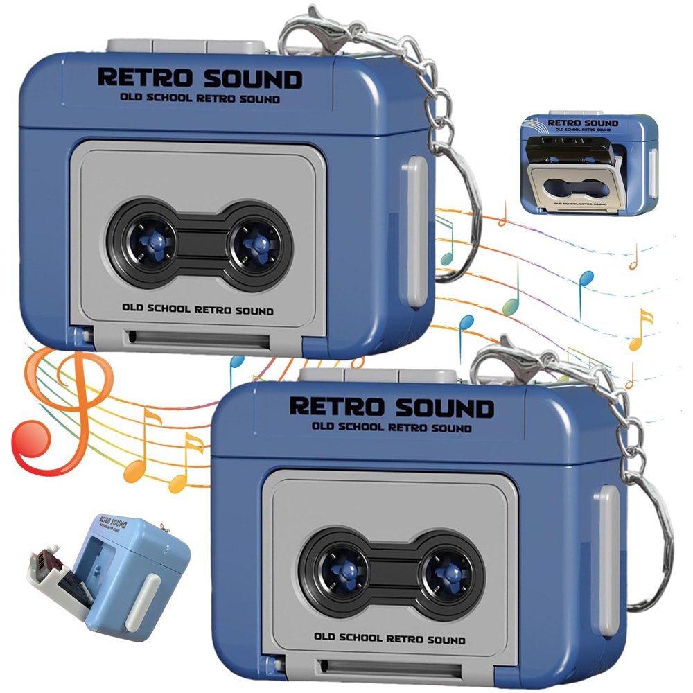 CAKEEYUM 2Pcs Mini Tape Recorder Keychain, Plastic Recordable Retro Mini Cassette Tape Recorder Keychain for Backpacks, Handbags Microcassette Player, Portable, M