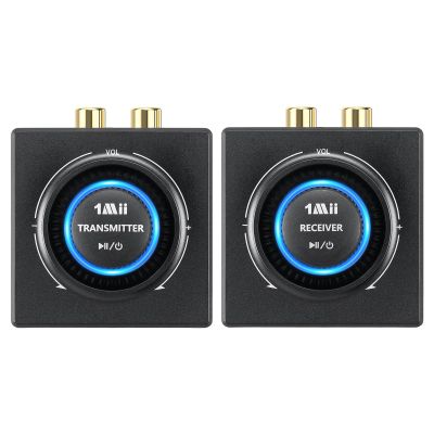 1Mii 2.4GHz (1 TX + 1 RX), Wireless Transmitter Receiver - 200ft Long Range 25ms Low Latency, Wireless Audio Adapter with RCA/AUX 3.5mm, Plug & Play for TV Home Stereo Soundbar PC Speakers Amplifier