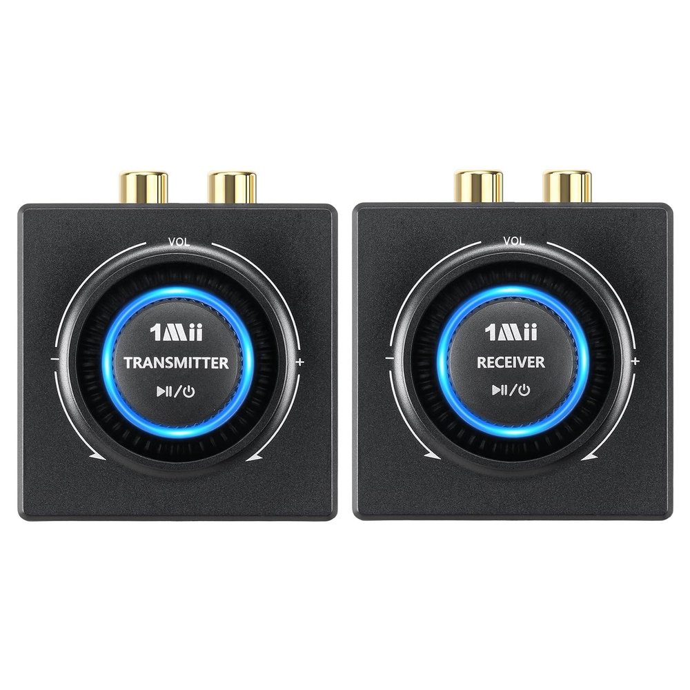 1Mii 2.4GHz (1 TX + 1 RX), Wireless Transmitter Receiver - 200ft Long Range 25ms Low Latency, Wireless Audio Adapter with RCA/AUX 3.5mm, Plug & Play for TV Home Stereo Soundbar PC Speakers Amplifier