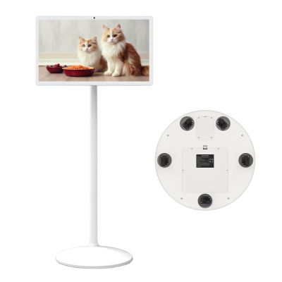 LURECAQING Portable TV on Wheels, Smart Touch Screen Rolling TV, Wireless/Wired Connection, Android OS, Type-C, USB, HDMI Port, Support Wireless Remote,Voice Control 32inch