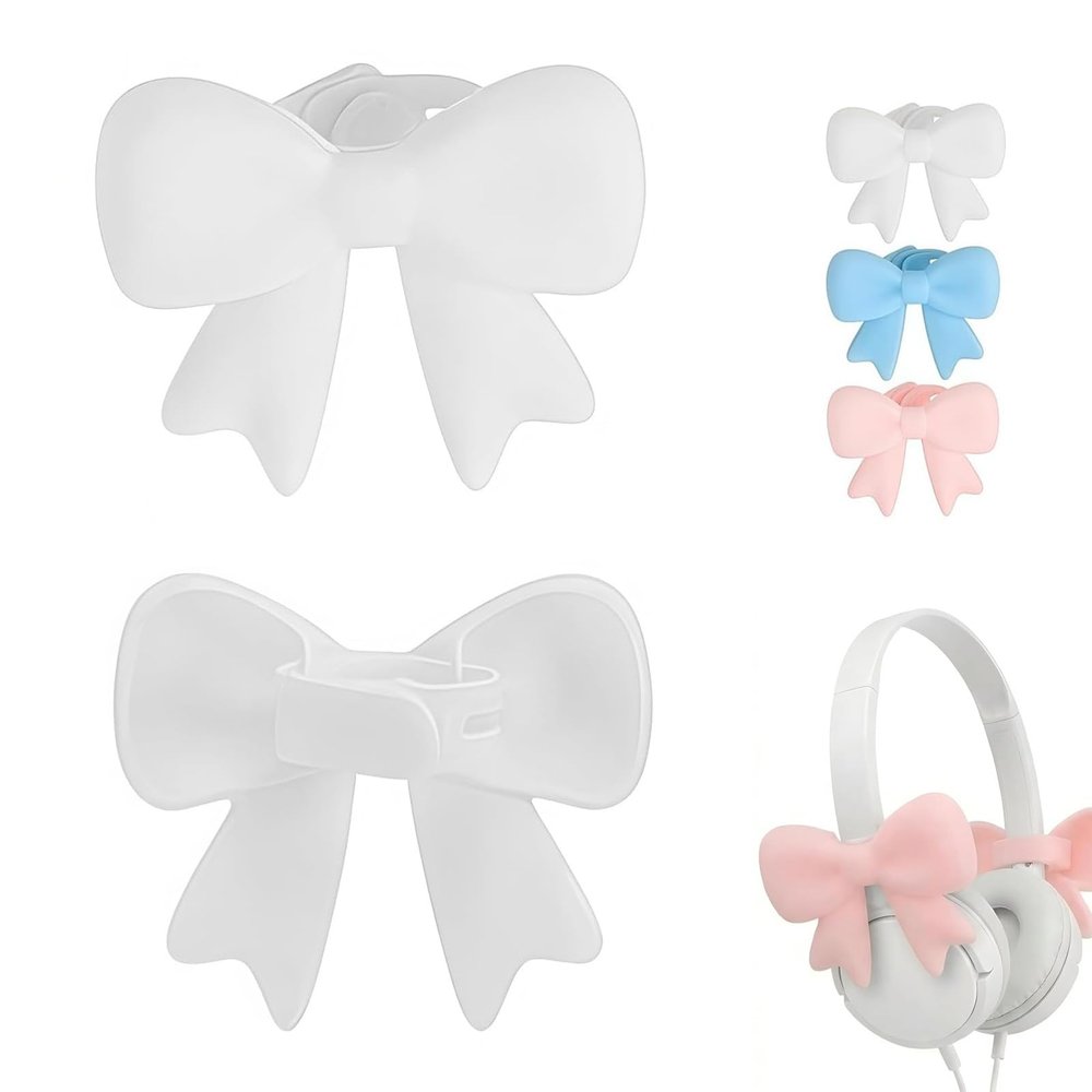Silicone Bow Headphone Accessory, 2 Pack 3D Bows Decor for Headphones, Silicone Bow Coquettish Headphone Clip, Cute Earphone Decorations Suitable for Various Headphones (C)