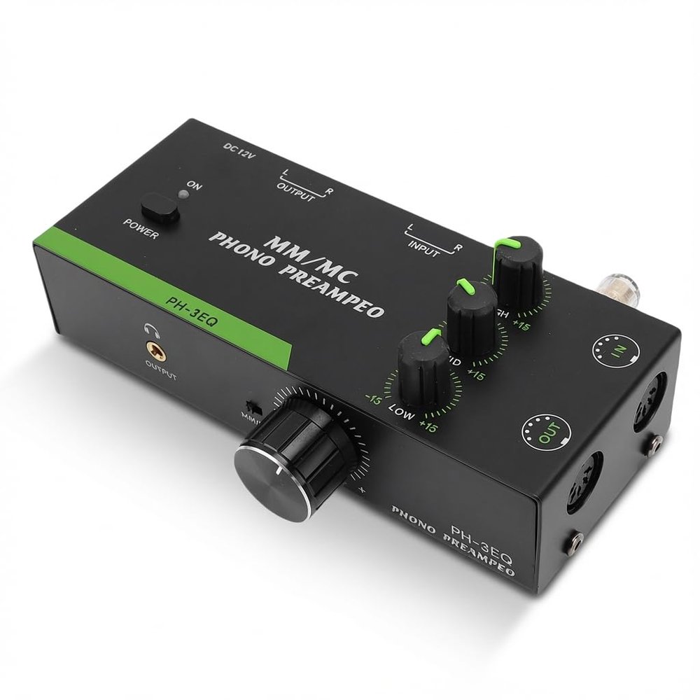 EIMSOAH Phono Preamp, Mini Hi Fi Preamplifier, 3 Band EQ and 5 Pin XLR Input Output for Turntable Record Player Phonograph Active Speakers Audio Mixer (US Plug)