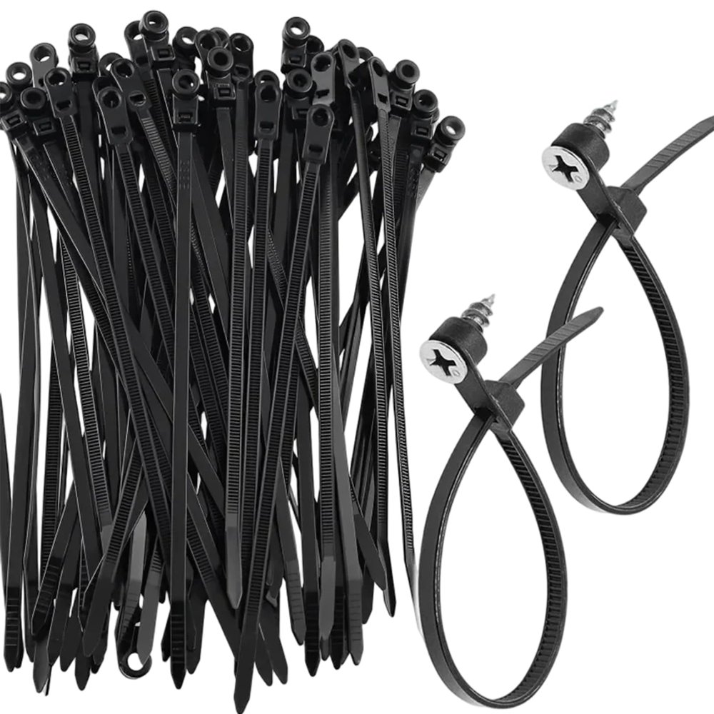 100PCS Zip Ties with Screw Hole Heavy Duty Nylon Cable Zip Ties for Indoor & Outdoor Use with Screw Hole, Tie with, Cable, Wire, Tie Buckle