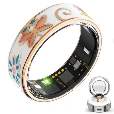 wrongduck Butterfly Floral Smart Ring Health Tracker for Women, Fitness Ring for Activity Monitoring, No Subscription, Step Tracker Ring for iOS&Android. (6#)