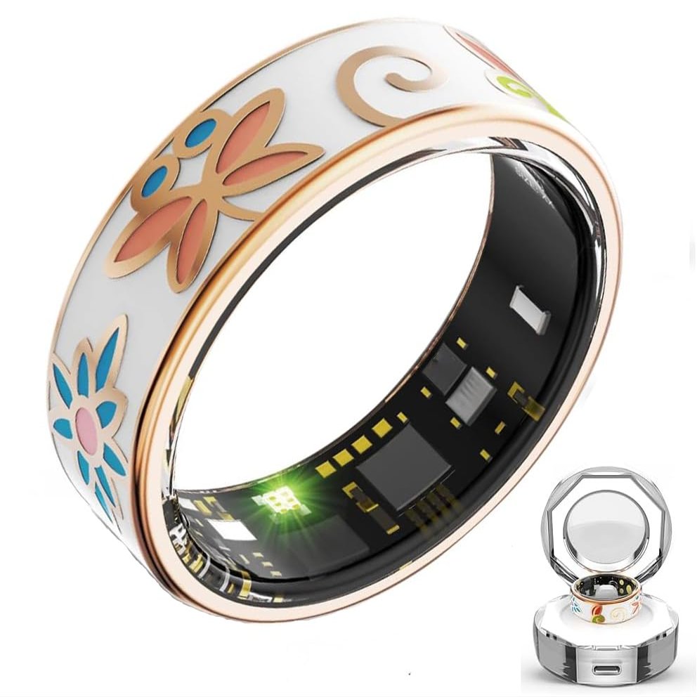 wrongduck Butterfly Floral Smart Ring Health Tracker for Women, Fitness Ring for Activity Monitoring, No Subscription, Step Tracker Ring for iOS&Android. (6#)