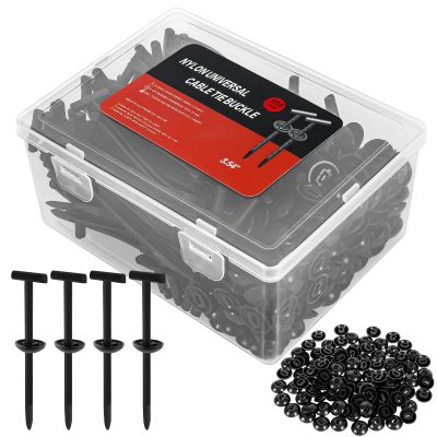 200 Pcs Nylon Universal Cable Tie Buckle for Car, Double-Side Teeth Heavy-Duty Self-Locking Rivet Zip Ties Fastener with Pin & Button, Fixion Tools for Fender Trunk Bumper Repair Panel Fixing