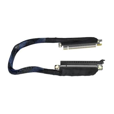 JMT 180 Degree 64GBS PCIE 5.0 X16 Graphics Card Extension Cable 180-Degree GEN5 Braided Mesh Harness Riser for AI Server Graphics Card Bendable GPU Adapter 16AB5 (40CM,Left Out Left in)