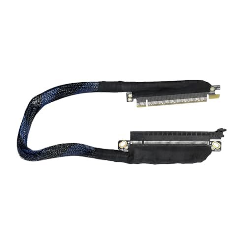 JMT 180 Degree 64GBS PCIE 5.0 X16 Graphics Card Extension Cable 180-Degree GEN5 Braided Mesh Harness Riser for AI Server Graphics Card Bendable GPU Adapter 16AB5 (40CM,Left Out Left in)