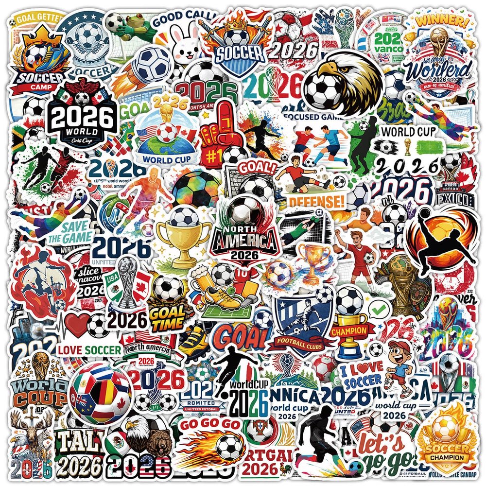 100PCS Soccer Stickers for Men Fans, 2026 World Cup Stickers Vinyl Football Decals for Water Bottle, Scrapbook, Phone Case, Soccer Fan Decor Sports Party Supplies