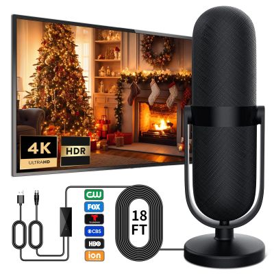TV Antenna for Smart TV Indoor 1200+ Miles Long Range Reception HD Digital TV Antenna for Local Channels Supports 4K 1080p with Amplifier Signal Booster and 18ft HD Coax Cable (Black)