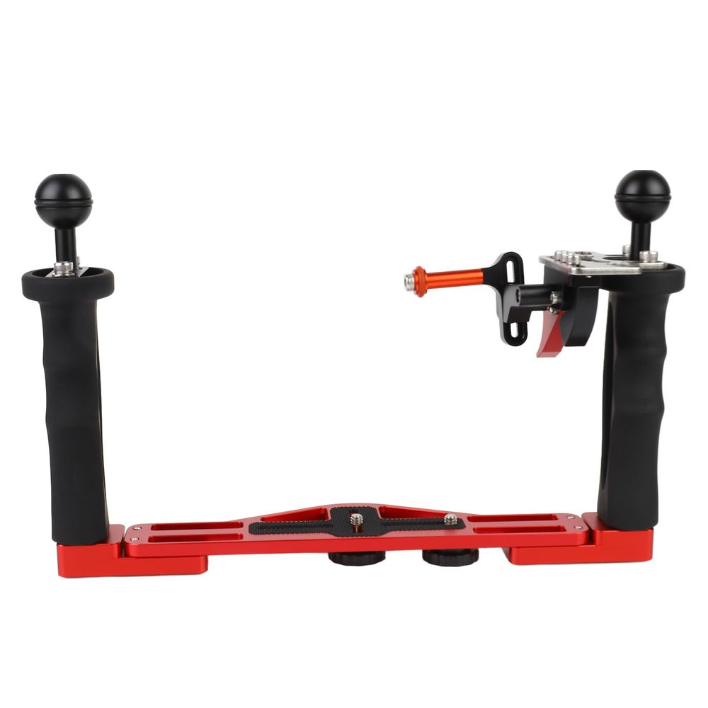 Luocute Dual Handle Camera Diving Rig, Adjustable Aluminum Alloy Underwater Tray Stabilizer with Expandable Dual Ball Head, for DSLR Camera Underwater Photography