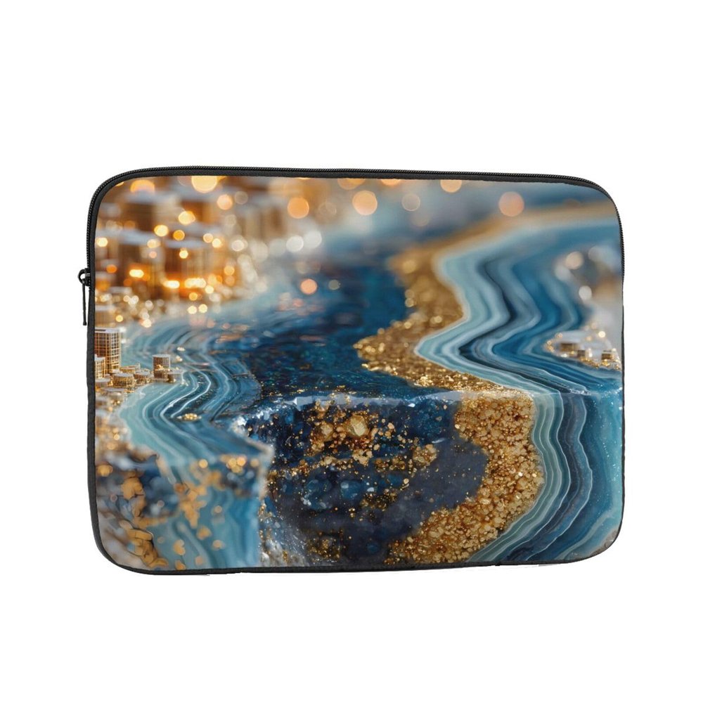 10 Inch Shockproof Laptop Bag, Full Width Golden City Print Handbag Suitable For Business And Daily Use
