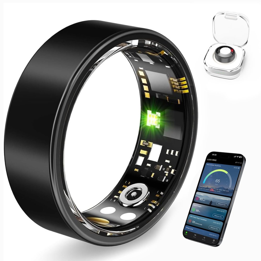 NCMIB Smart Ring Health Tracker for Women and Men, Fitness Ring with Heart Rate, Blood Oxygen, HRV, Sleep & Step Tracking, No Subscription, IP68 Waterproof, Compatible with iOS & Android (Black, 13)