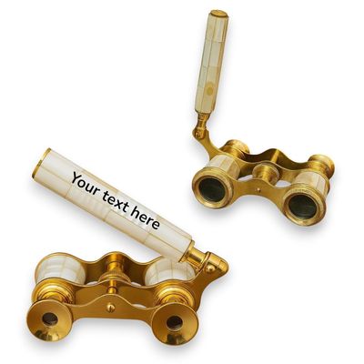 Personalized Name Brass Opera Glasses with Mother of Pearl - Engraved Handle